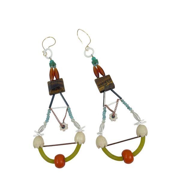 Bohemian Style Handmade Dangle Tiger Eye Earrings With Beads and Charms - Picture 3 of 9